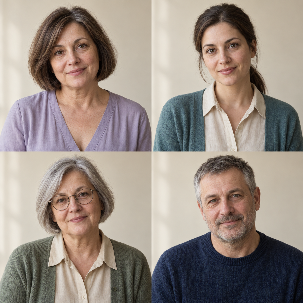 Fictional mother, adult daughter, neighbor and father reference portraits